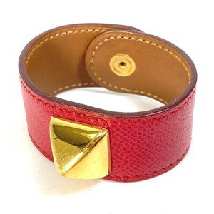 HERMES Bangle Medor Accessories Bracelet Leather / Gold Plated Red/Gold